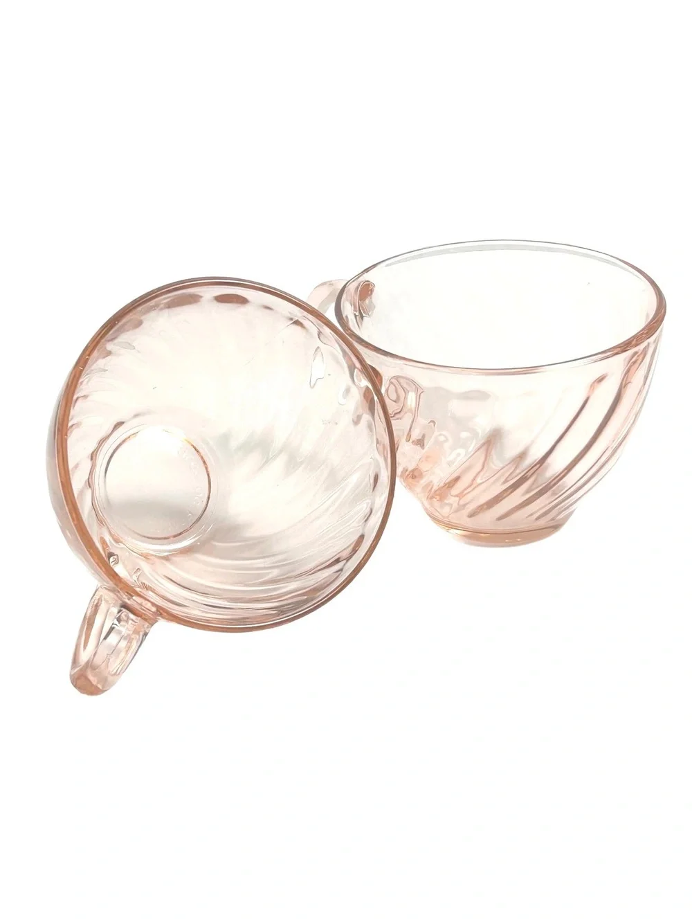 Set of 2 Vintage Arcorock Rosalind Pink Swirl Glass Tea Cups